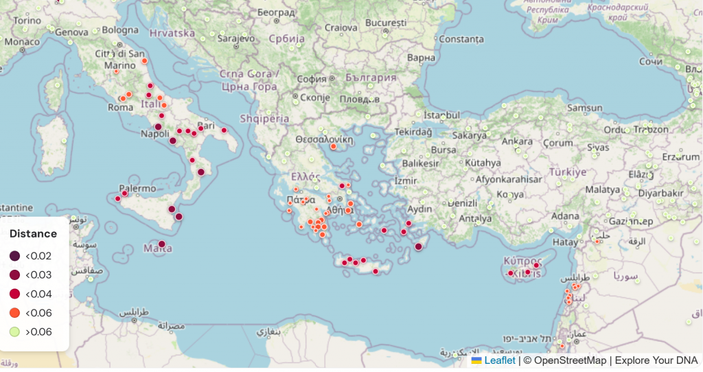 Italkim Jews G25 Genetic Similarity Map showing a falsification test of Ashkenazi ancestry, clustering with Southern Italian, Sicilian, and Greek populations